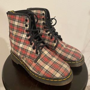 red and white plaid Dr. Marten’s